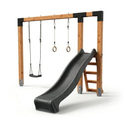 EXIT Linea Robust 110 Balançoire en bois avec toboggan et anneaux de gymnastique