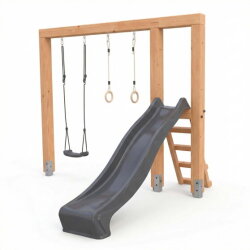 EXIT Linea Massiv 140 Balançoire en bois avec toboggan et anneaux de gymnastique