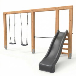 EXIT Linea Massiv 140 Balançoire double en bois avec barre fixe et toboggan